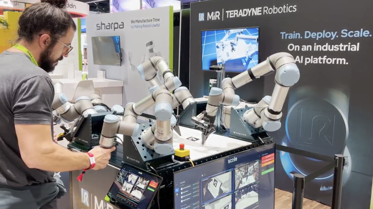 The UR AI Trainer demonstration at GTC 2026, as shown in Universal Robots’ release.